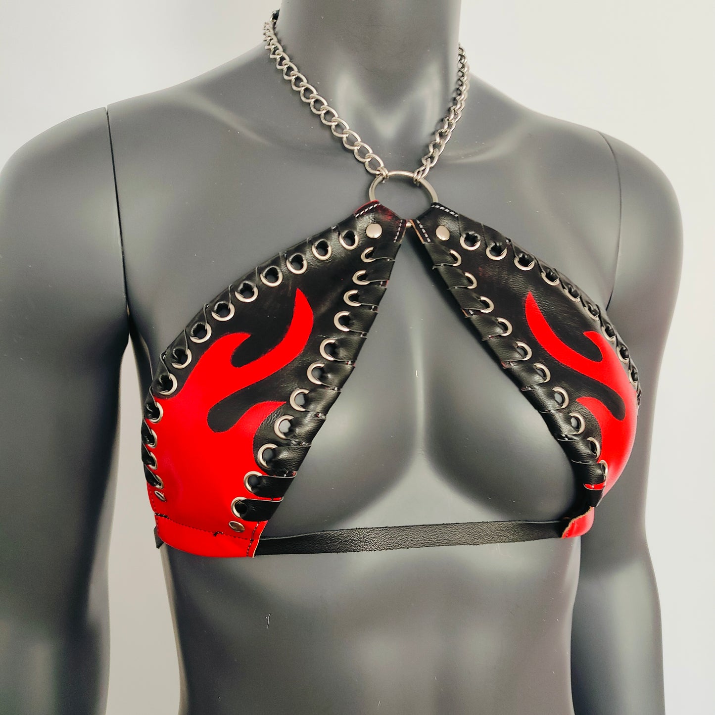 Gothic Vinyl Vampira Flame Cross Top Punk Bra