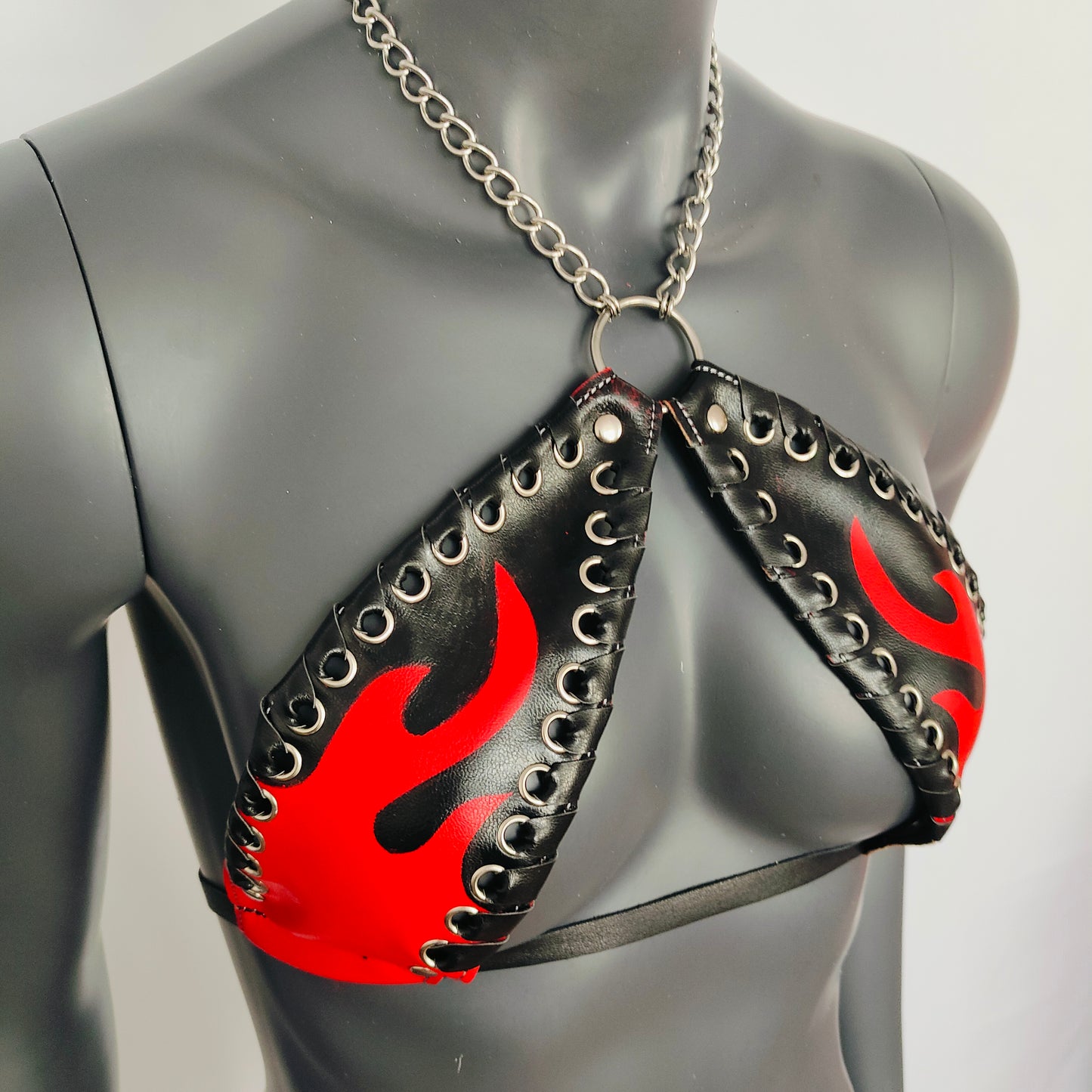 Gothic Vinyl Vampira Flame Cross Top Punk Bra