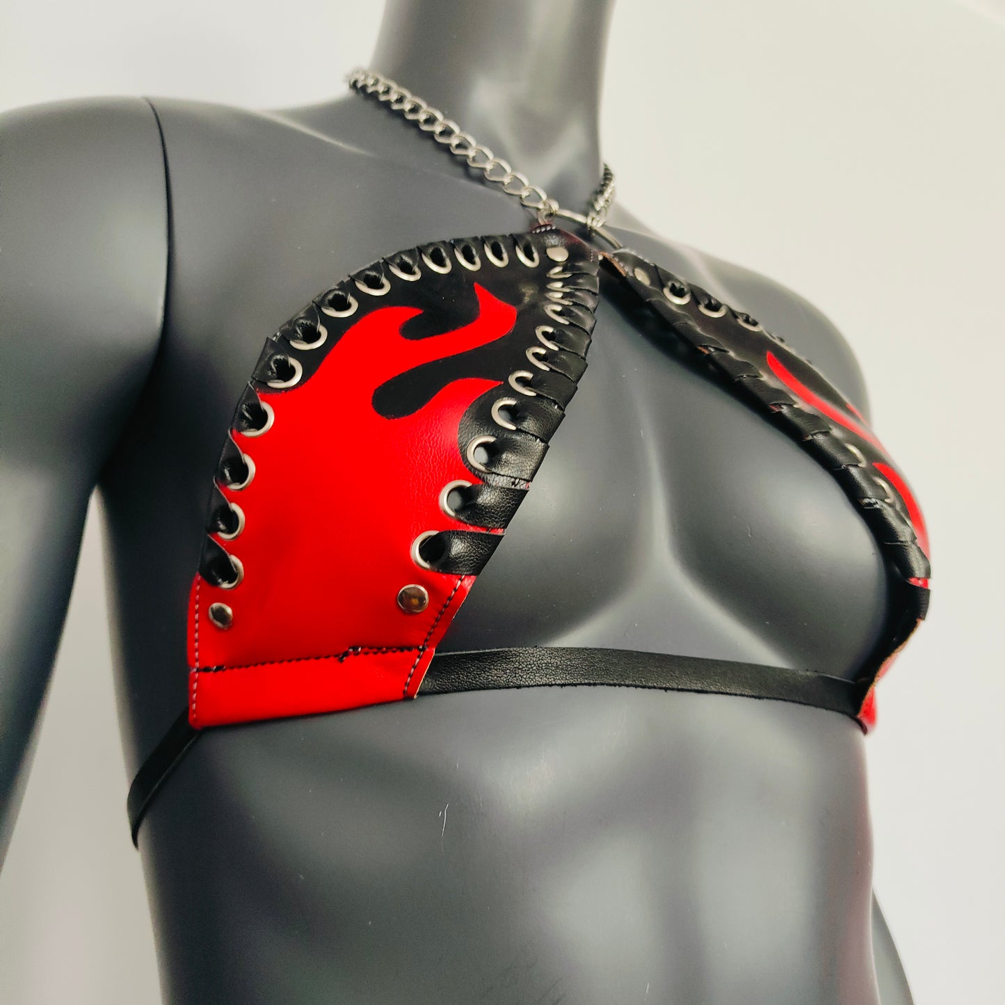 Gothic Vinyl Vampira Flame Cross Top Punk Bra
