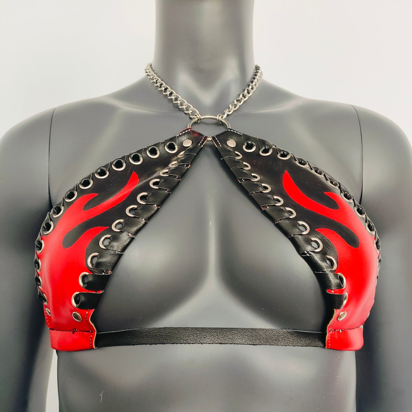 Gothic Vinyl Vampira Flame Cross Top Punk Bra