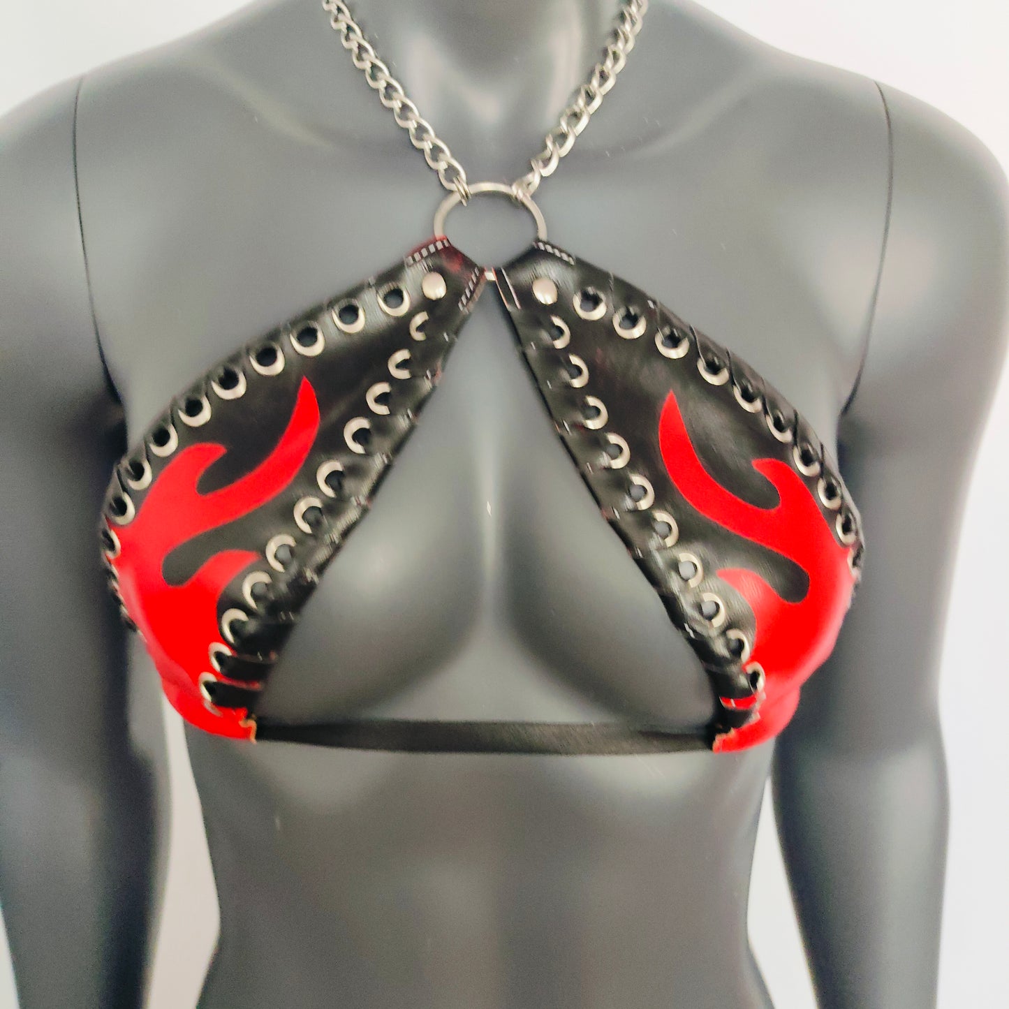 Gothic Vinyl Vampira Flame Cross Top Punk Bra