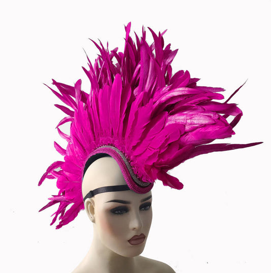 RoseRed - Rave Feather Mohawk, Burning Man Feather Mohawk, Statement Feather Mohawk, Statement Headwear, Performance Headwear, Statement Headpiece