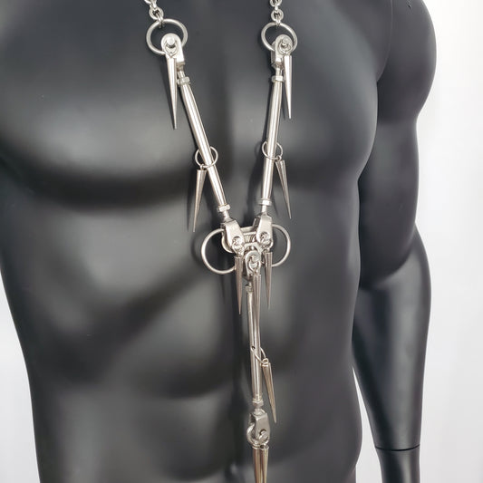 Punk Mechanical Tie, aindustrial Style Stainless Steel Handmade Necklace, Punk Spike Pendant Necklace