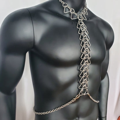 Burning Man Body Stainless Steel Chain Harness,Bold Industrial Rave Festival Fashion Chain Harness,Punk Chest Harness