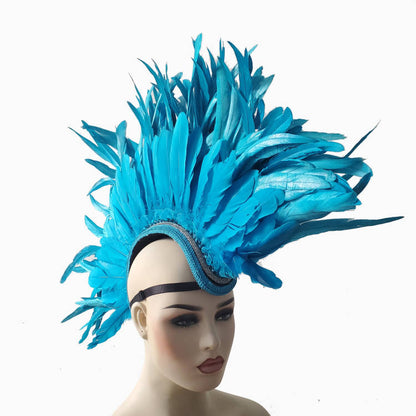 Sky Blue - Rave Feather Mohawk, Burning Man Feather Mohawk, Statement Feather Mohawk, Statement Headwear, Performance Headwear, Statement Headpiece