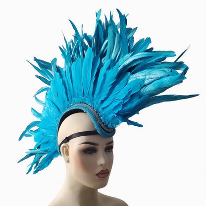 Sky Blue - Rave Feather Mohawk, Burning Man Feather Mohawk, Statement Feather Mohawk, Statement Headwear, Performance Headwear, Statement Headpiece