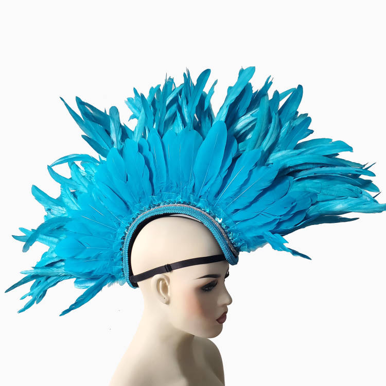 Sky Blue - Rave Feather Mohawk, Burning Man Feather Mohawk, Statement Feather Mohawk, Statement Headwear, Performance Headwear, Statement Headpiece