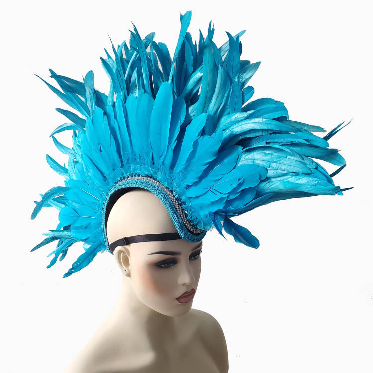 Sky Blue - Rave Feather Mohawk, Burning Man Feather Mohawk, Statement Feather Mohawk, Statement Headwear, Performance Headwear, Statement Headpiece