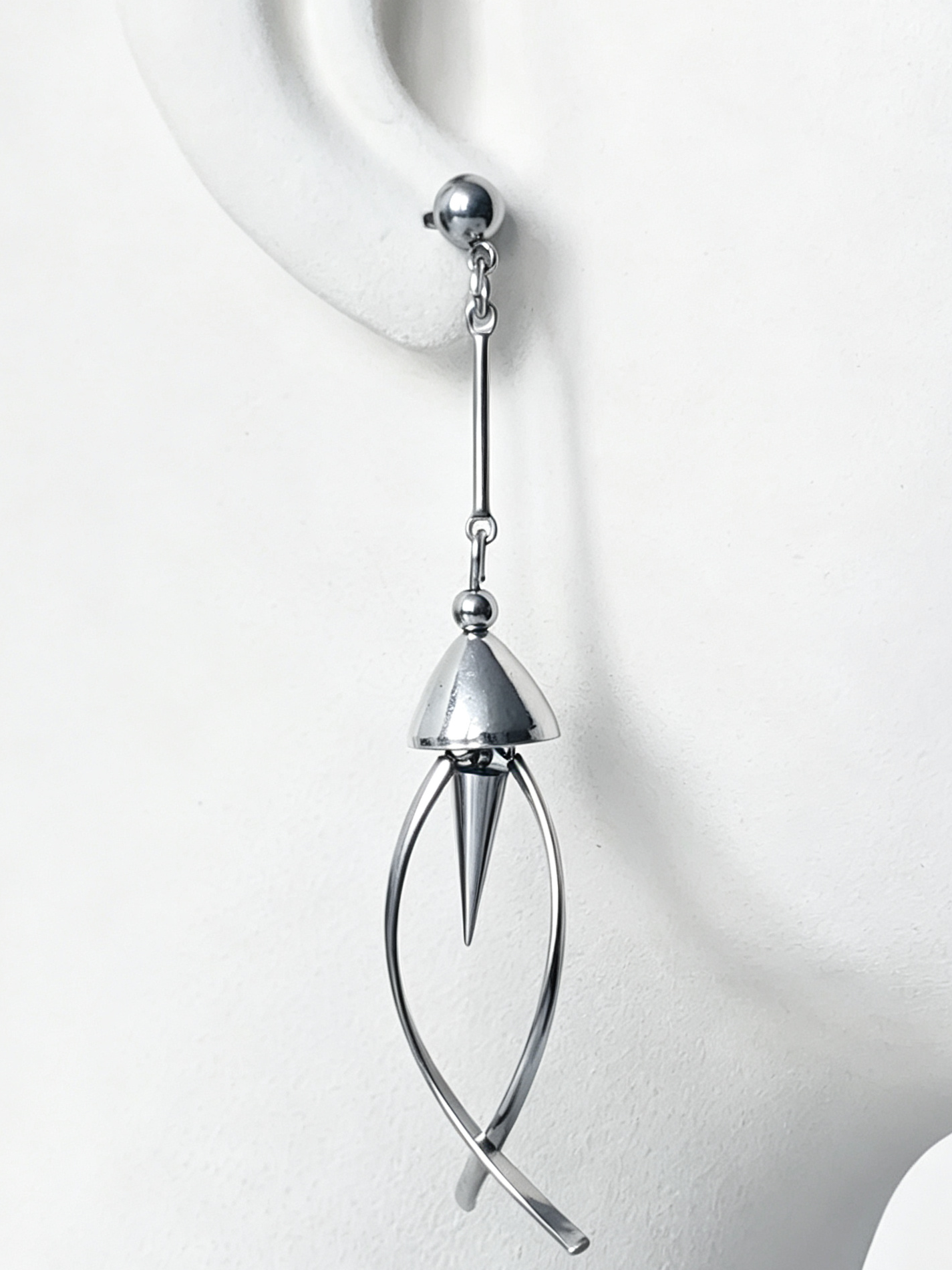 Handmade Stainless Steel Jellyfish Dangle Earring, Punk Spiked Long Drop Earring for Earring Jewelry