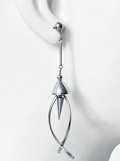 Handmade Stainless Steel Jellyfish Dangle Earring, Punk Spiked Long Drop Earring for Earring Jewelry