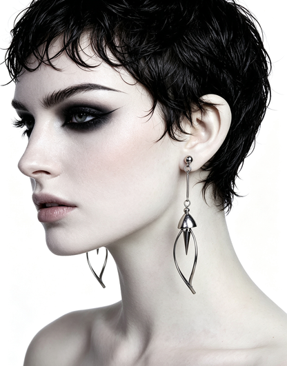 Handmade Stainless Steel Jellyfish Dangle Earring, Punk Spiked Long Drop Earring for Earring Jewelry