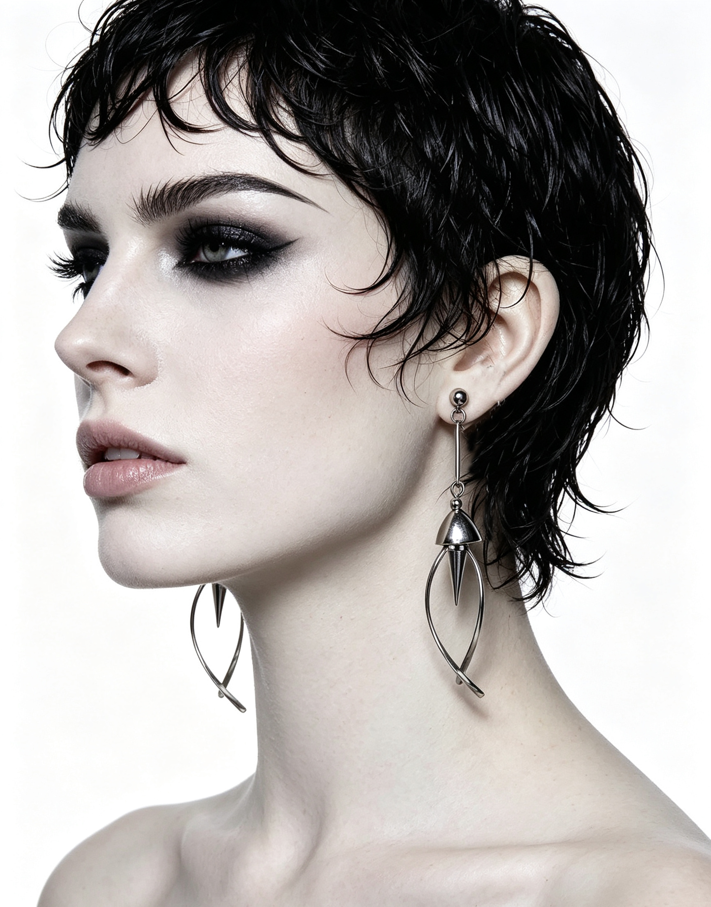 Handmade Stainless Steel Jellyfish Dangle Earring, Punk Spiked Long Drop Earring for Earring Jewelry