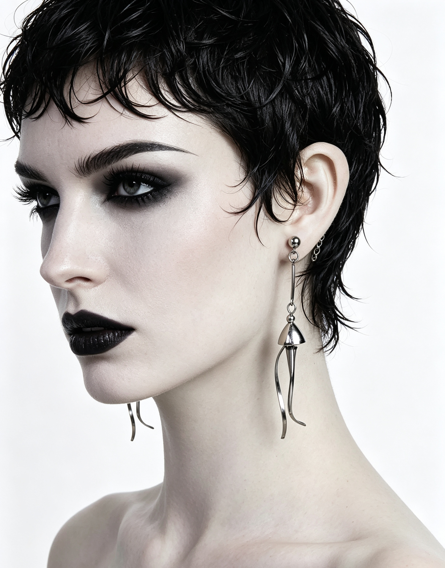 Handmade Stainless Steel Jellyfish Dangle Earring, Punk Spiked Long Drop Earring for Earring Jewelry