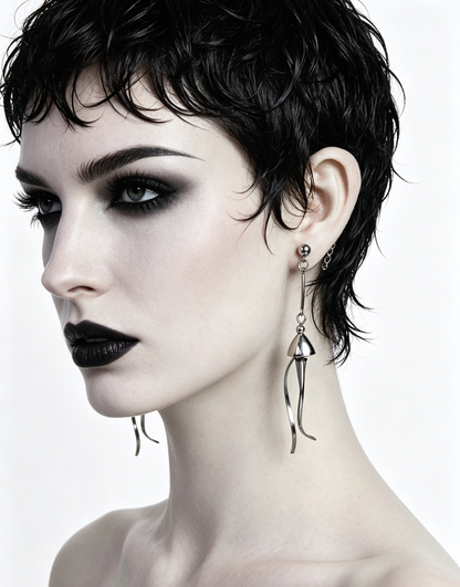 Handmade Stainless Steel Jellyfish Dangle Earring, Punk Spiked Long Drop Earring for Earring Jewelry