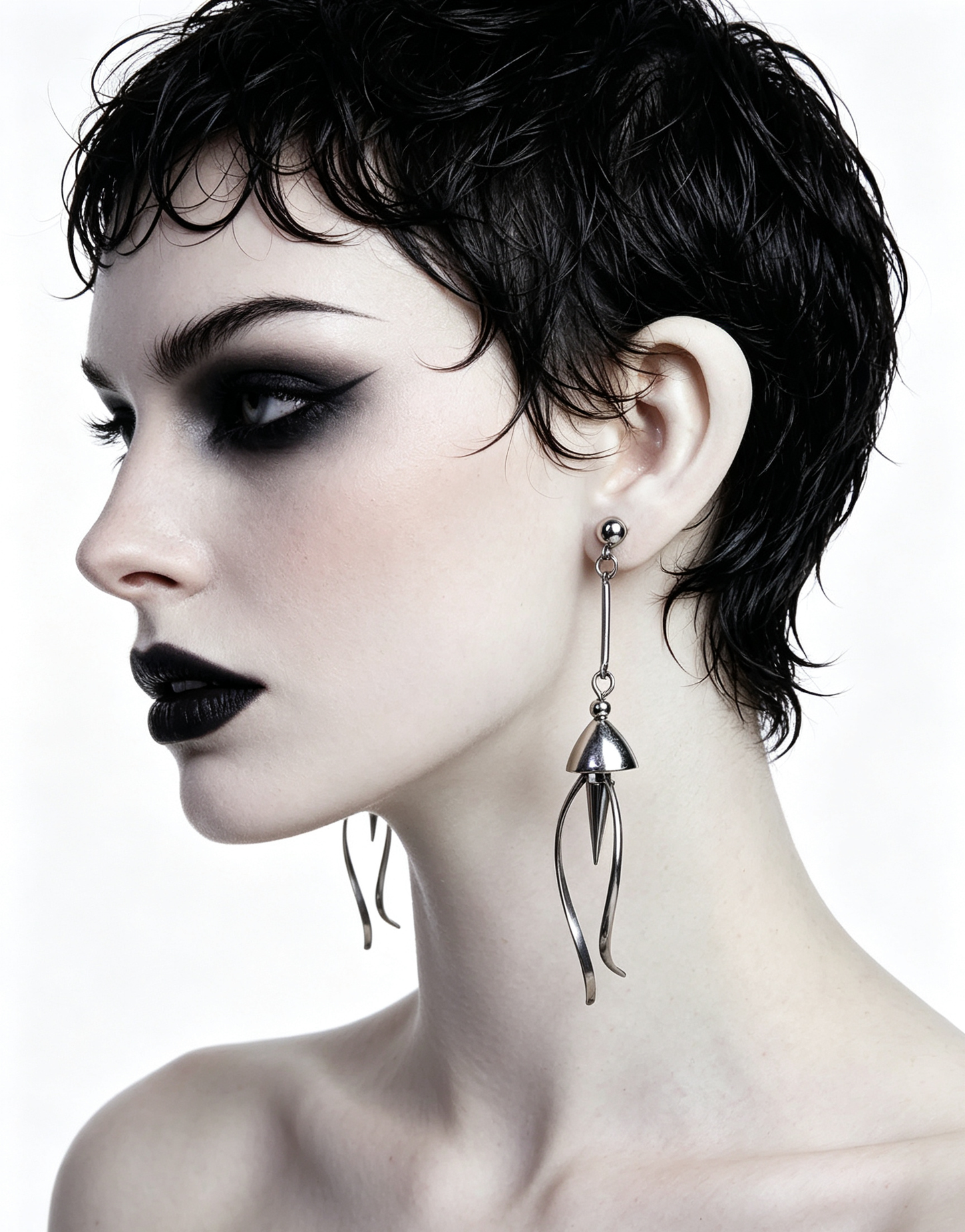 Handmade Stainless Steel Jellyfish Dangle Earring, Punk Spiked Long Drop Earring for Earring Jewelry