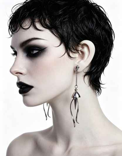Handmade Stainless Steel Jellyfish Dangle Earring, Punk Spiked Long Drop Earring for Earring Jewelry