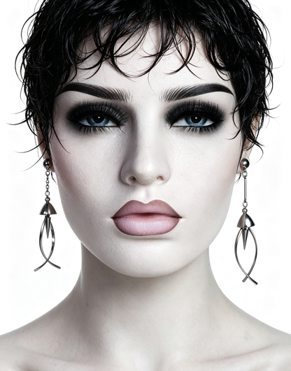 Handmade Stainless Steel Jellyfish Dangle Earring, Punk Spiked Long Drop Earring for Earring Jewelry