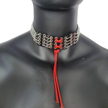 Red String Corset PVC Choker Punk Grunge Goth Gothic Collar Necklace Chain Limited Edition Handcrafted  For Men
