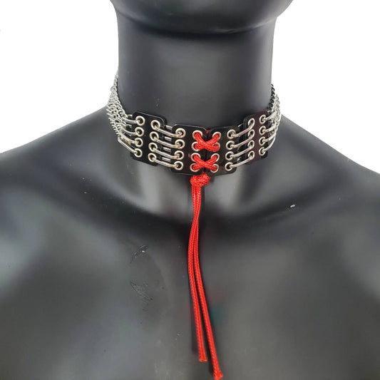 Red String Corset PVC Choker Punk Grunge Goth Gothic Collar Necklace Chain Limited Edition Handcrafted  For Men