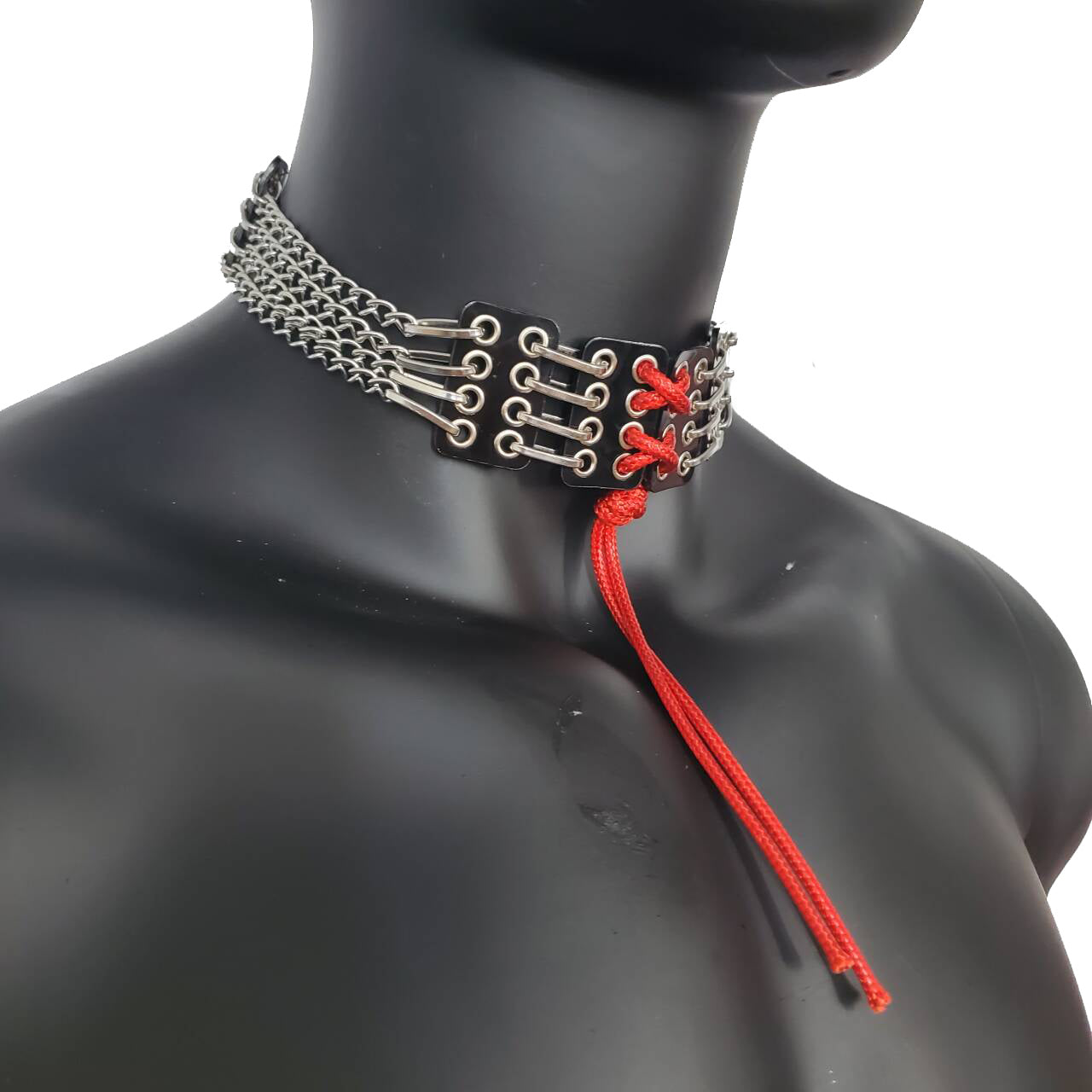 Red String Corset PVC Choker Punk Grunge Goth Gothic Collar Necklace Chain Limited Edition Handcrafted  For Men