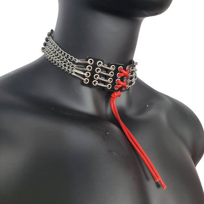 Red String Corset PVC Choker Punk Grunge Goth Gothic Collar Necklace Chain Limited Edition Handcrafted  For Men