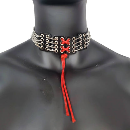 Red String Corset PVC Choker Punk Grunge Goth Gothic Collar Necklace Chain Limited Edition Handcrafted  For Men
