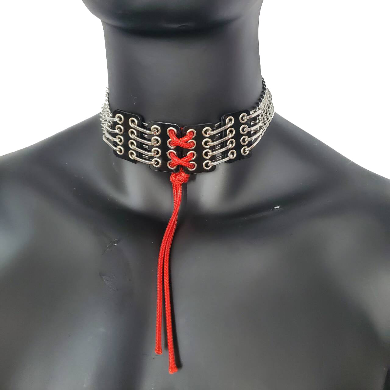 Red String Corset PVC Choker Punk Grunge Goth Gothic Collar Necklace Chain Limited Edition Handcrafted  For Men