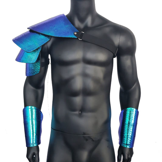 Burning Man Holographic Laserrüstung, Rave Man es Armor Karnevalsoutfits, Mittelalter Cosplay Rüstung, Pauldron Rüstung, Rave Zahnspangen, Festival Wear