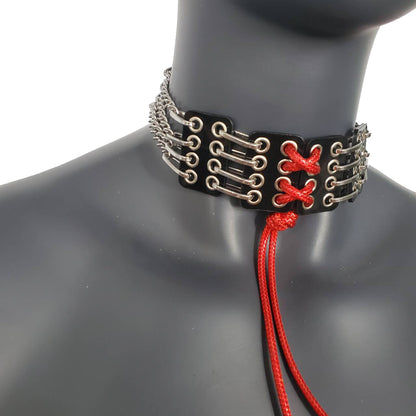 Red String Corset PVC Choker Punk Grunge Goth Gothic Collar Necklace Chain Limited Edition Handcrafted  For Women