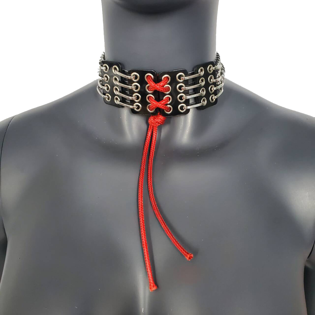 Red String Corset PVC Choker Punk Grunge Goth Gothic Collar Necklace Chain Limited Edition Handcrafted  For Women