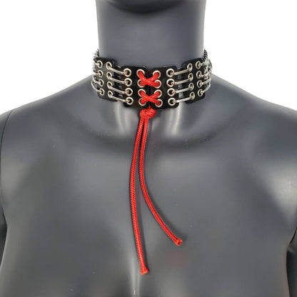 Red String Corset PVC Choker Punk Grunge Goth Gothic Collar Necklace Chain Limited Edition Handcrafted  For Women