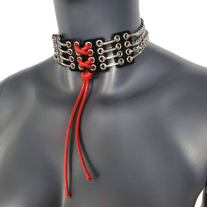 Red String Corset PVC Choker Punk Grunge Goth Gothic Collar Necklace Chain Limited Edition Handcrafted  For Women
