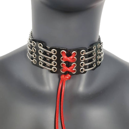 Red String Corset PVC Choker Punk Grunge Goth Gothic Collar Necklace Chain Limited Edition Handcrafted  For Women