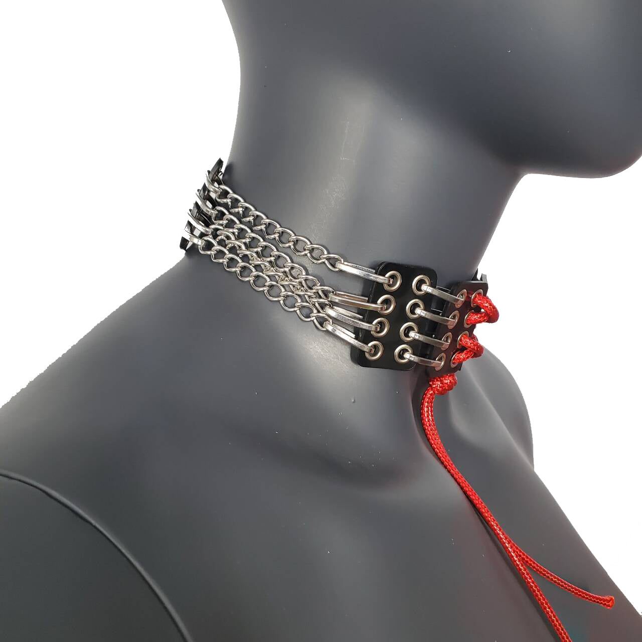 Red String Corset PVC Choker Punk Grunge Goth Gothic Collar Necklace Chain Limited Edition Handcrafted  For Women