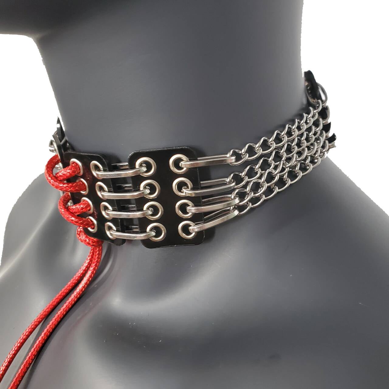 Red String Corset PVC Choker Punk Grunge Goth Gothic Collar Necklace Chain Limited Edition Handcrafted  For Women