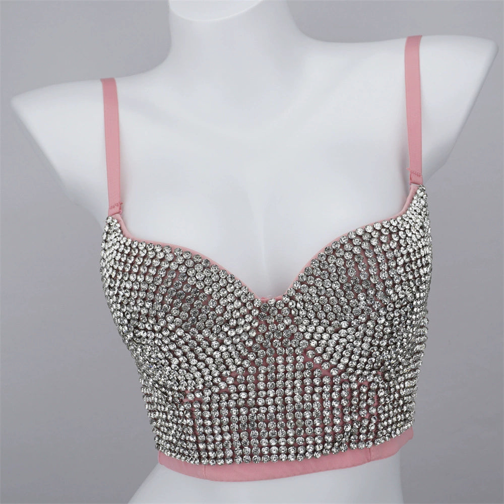 Burning Man Rave Festival Rhinestones Embellished Bustier Corset Top Bra Party Clothing 36099