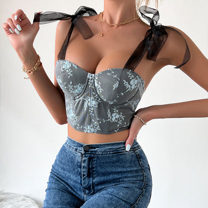 Summer Sexy Backless Strappy Women Bustier Top with Underwire