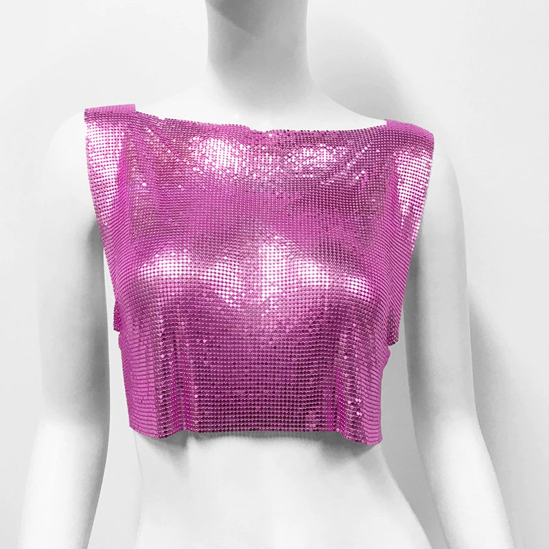 RoseRed Metallic Sequin Top Rave Vest Music Festival Camisole