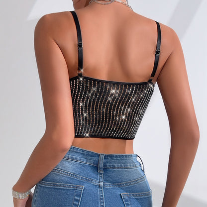 Hot Girl coupe basse Sexy gland porte-jarretelles paillettes strass Bustier 