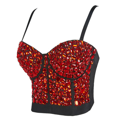 Burning Man Rave Festival Rhinestones Embellished Bustier Corset Top Bra Party Clothing 36094