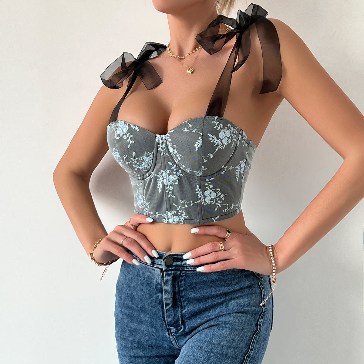 Summer Sexy Backless Strappy Women Bustier Top with Underwire