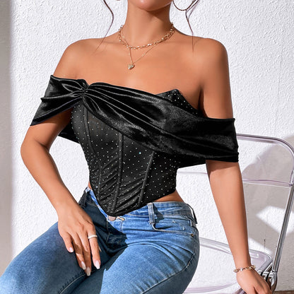 Sexy Low-cut Bustier Patchwork Mesh Top for Women