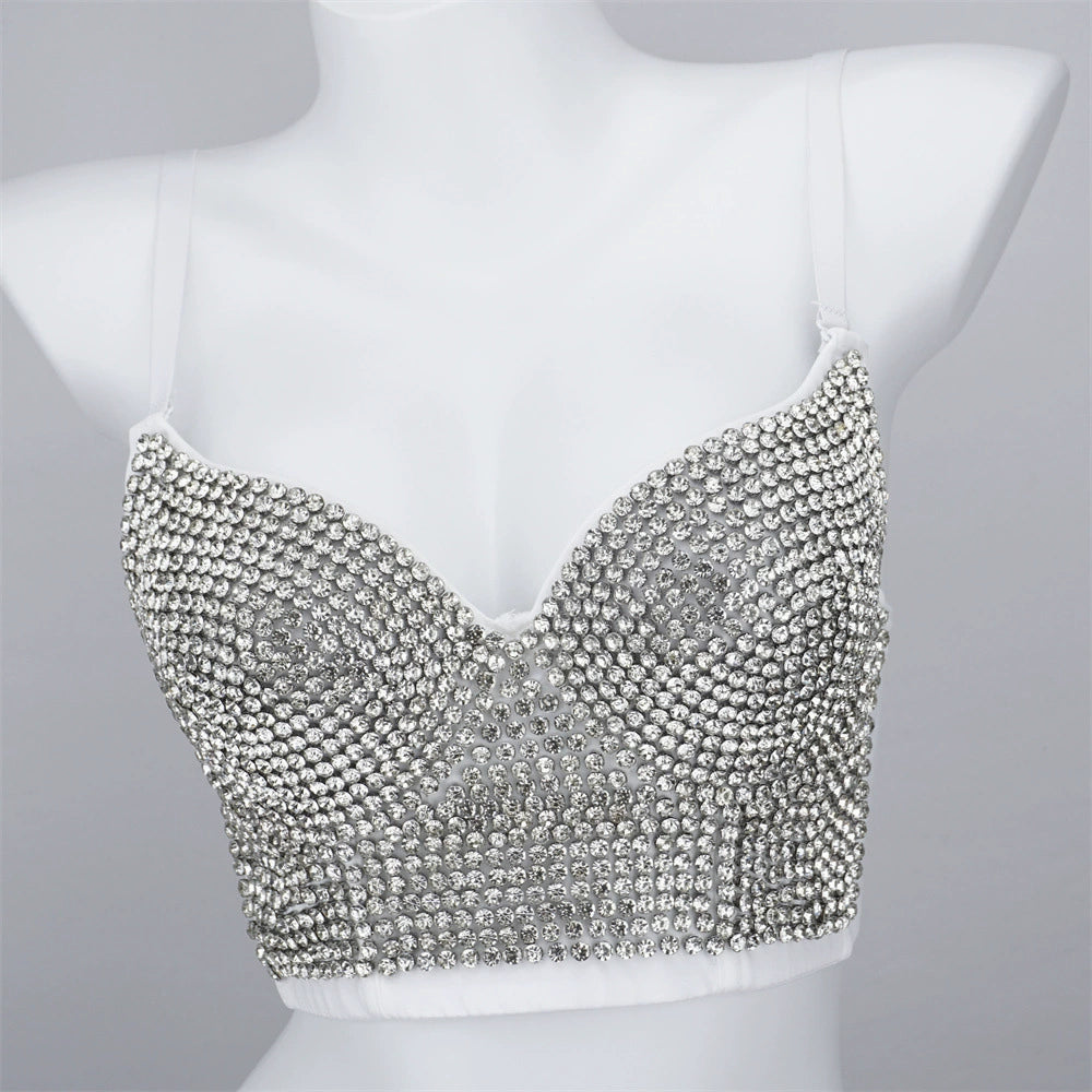 Burning Man Rave Festival Rhinestones Embellished Bustier Corset Top Bra Party Clothing 36097