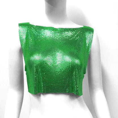 Green Metallic Sequin Top Rave Vest Music Festival Camisole