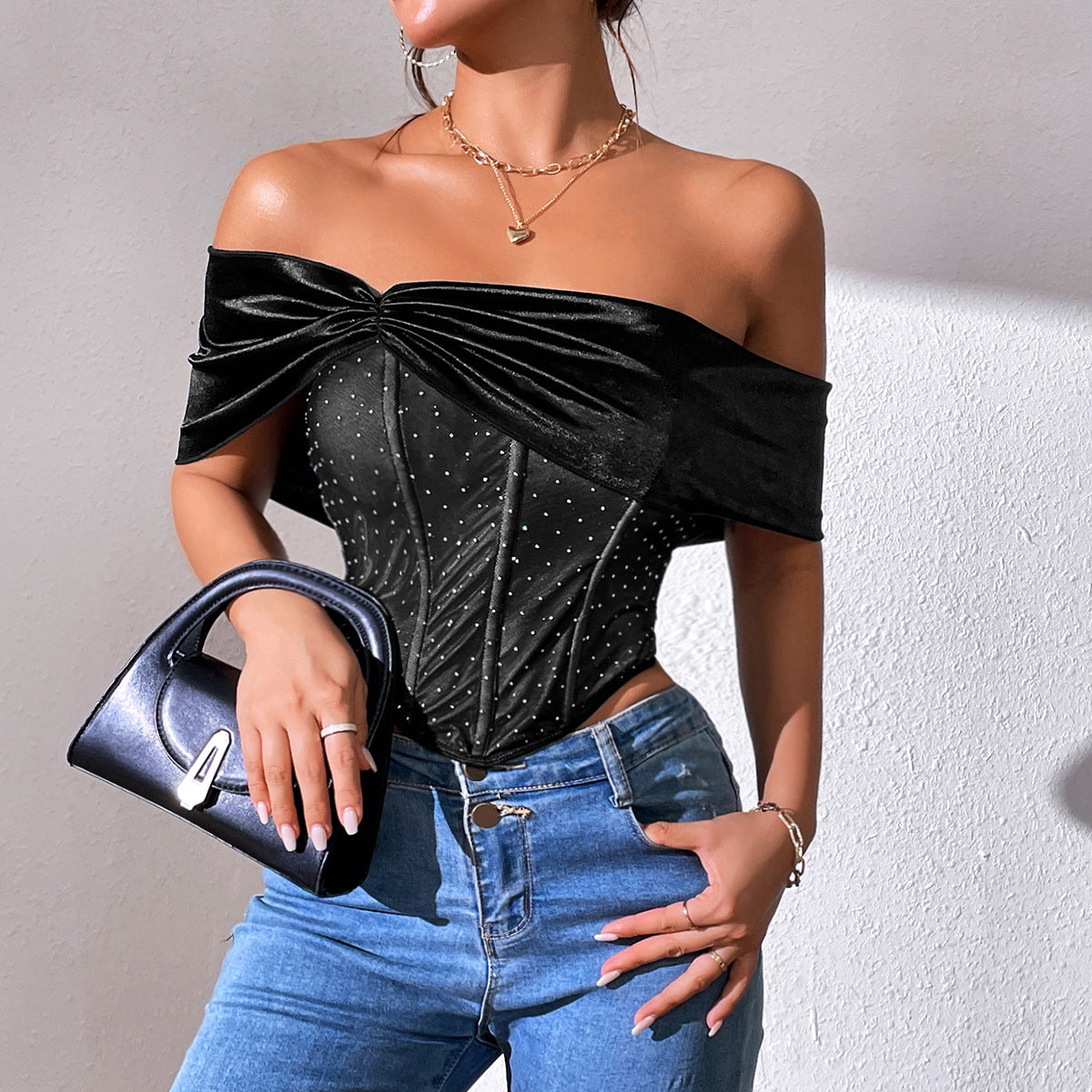 Sexy Low-cut Bustier Patchwork Mesh Top for Women