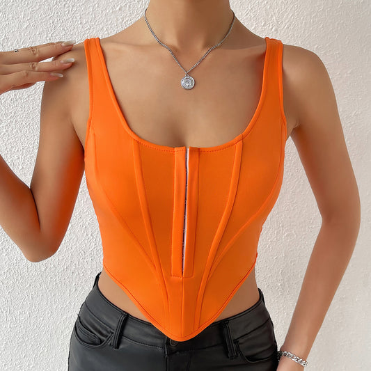 Hot Girl Sexy Backless Orange Color Camisole Bustier Women's Top