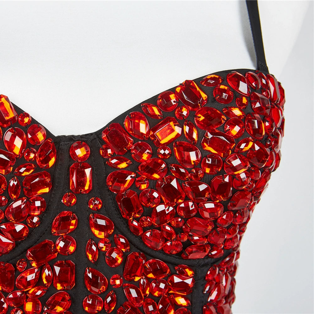 Burning Man Rave Festival Rhinestones Embellished Bustier Corset Top Bra Party Clothing 36094