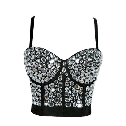 Burning Man Rave Festival Rhinestones Embellished Bustier Corset Top Bra Party Clothing 36095