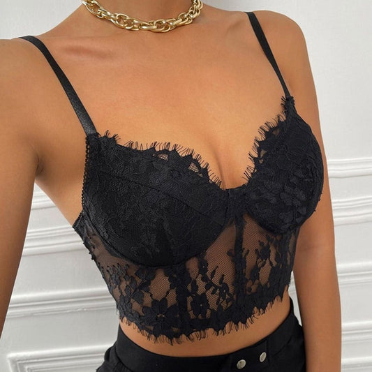 Sexy Lace See-through Bustier Crop Top Bustier for Women