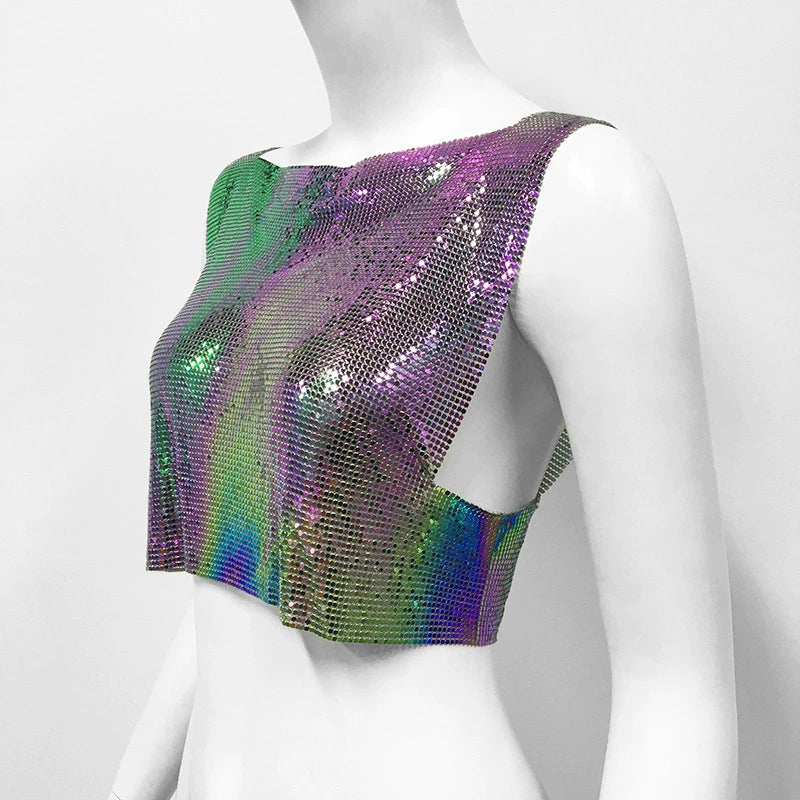 Holographic Metallic Sequin Top Rave Vest Music Festival Camisole